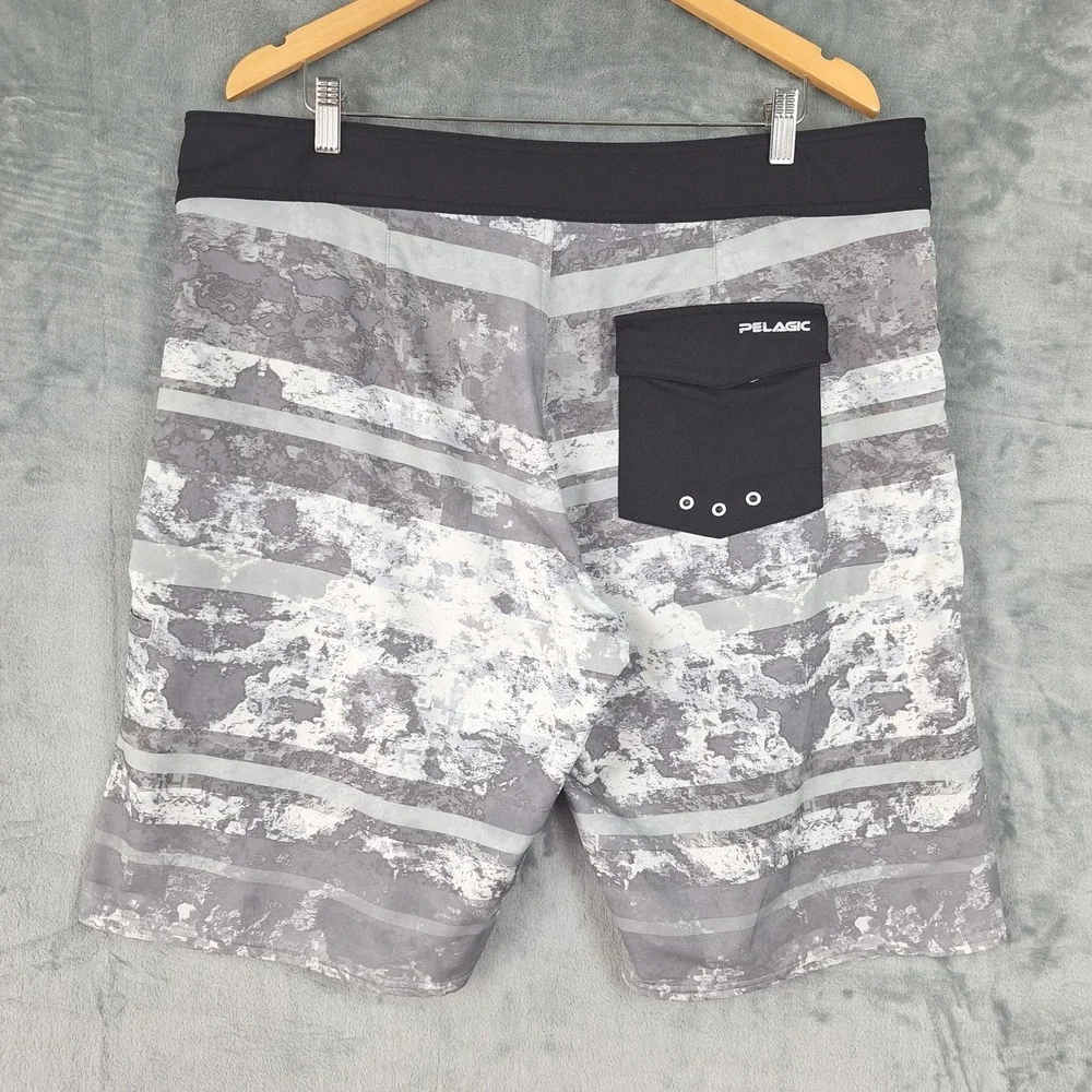 Pelagic Board Shorts Mens 38 Gray Camo Argonaut Fishing Swim Trunks Performance